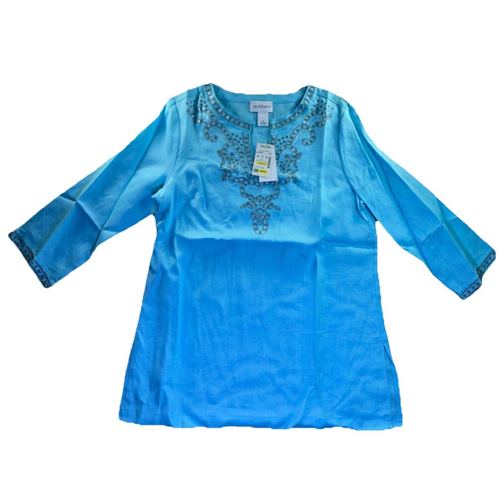 Peck & Peck Women’s Medium Turquoise NWT Button Down Shirt Long Sleeve M